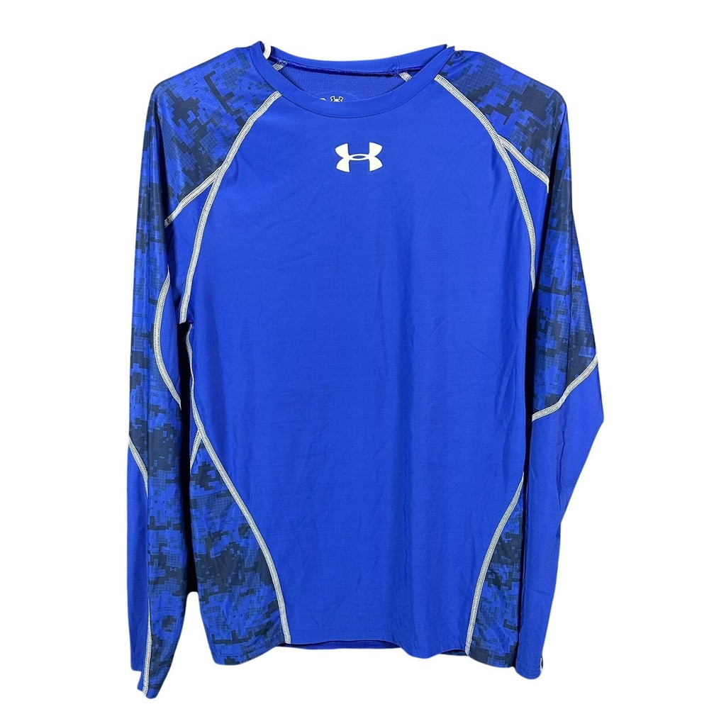 Under Armour Mens HeatGear Blue Digital Camo Long Sleeve Compression Shirt XL